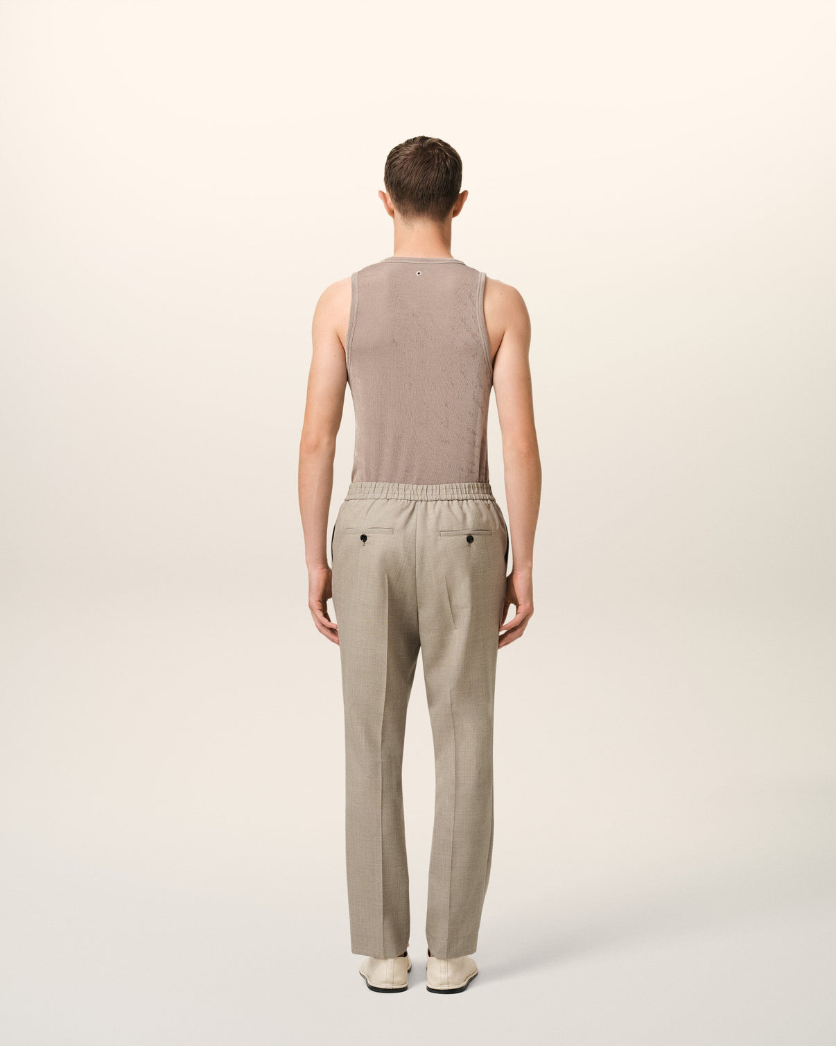 Beige Wool Elasticated Waist Trousers