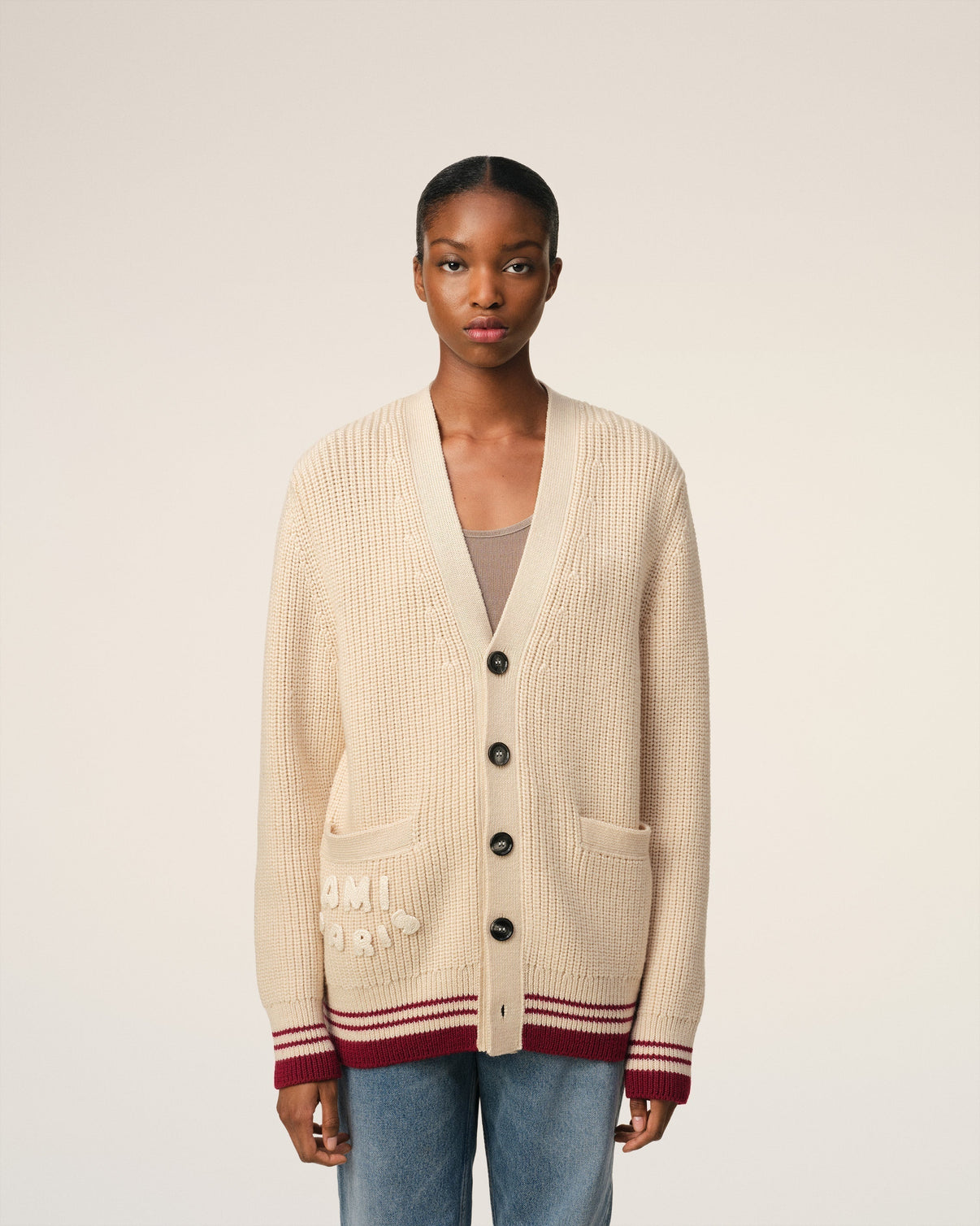 Beige Wool Ribbed Sweater