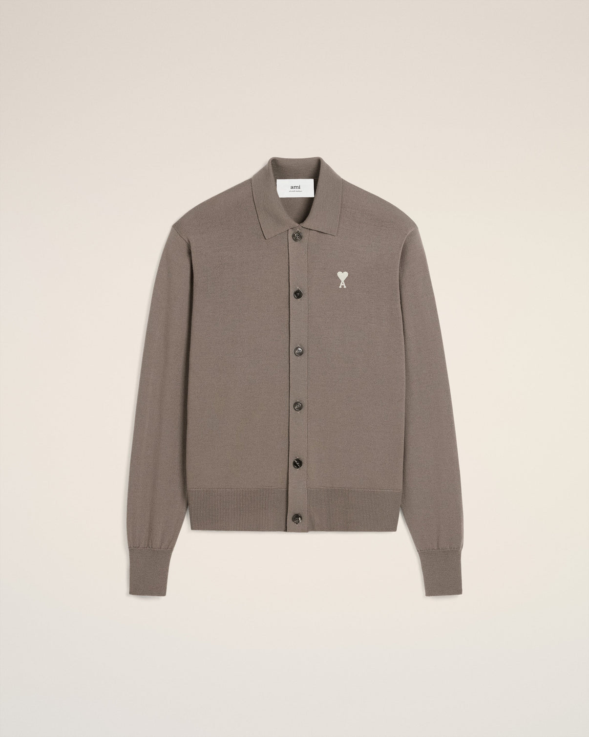 Beige Wool Shirt Collar Cardigan