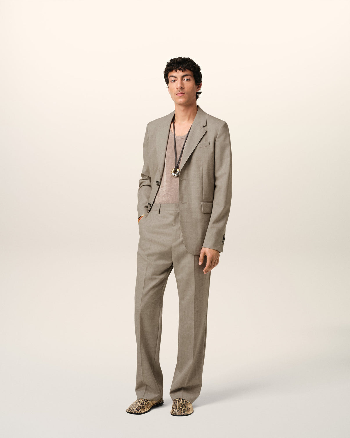 Beige Wool Two Buttons Jacket