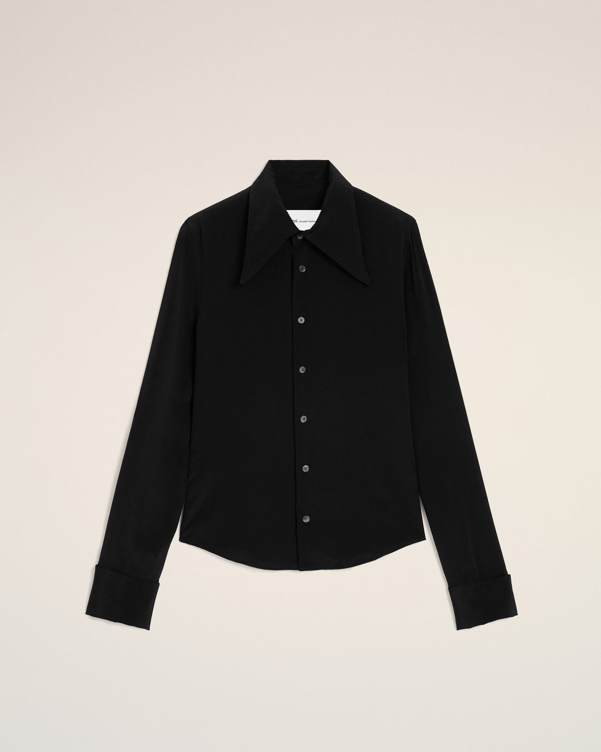 Black Blended Silk Sharp Collar Adjusted Shirt