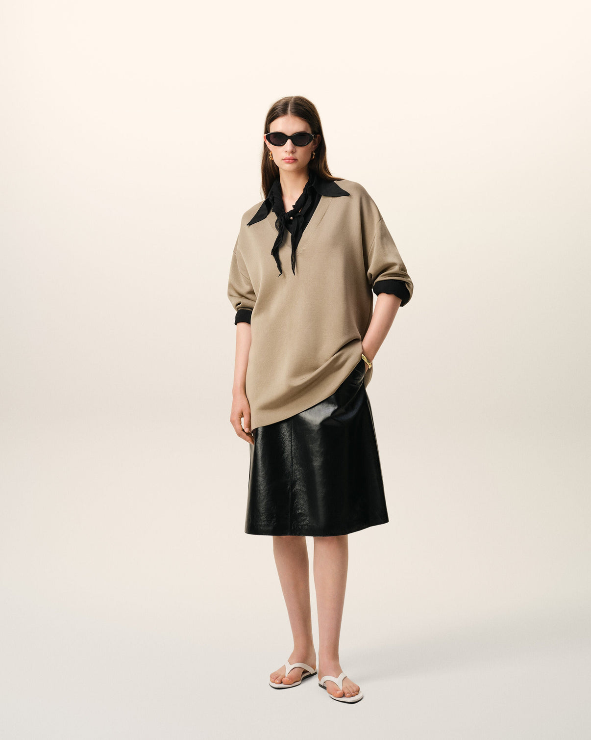 Black Blended Silk Sharp Collar Adjusted Shirt