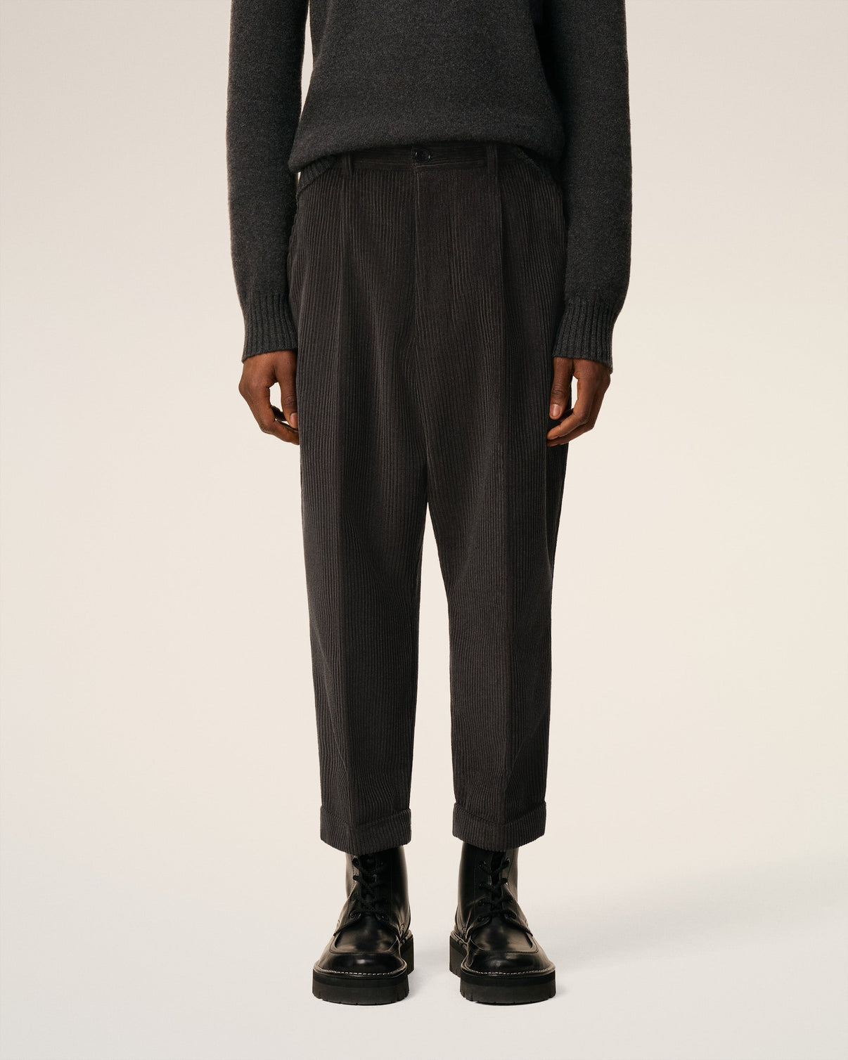 Black Cotton Carrot Oversized Trousers