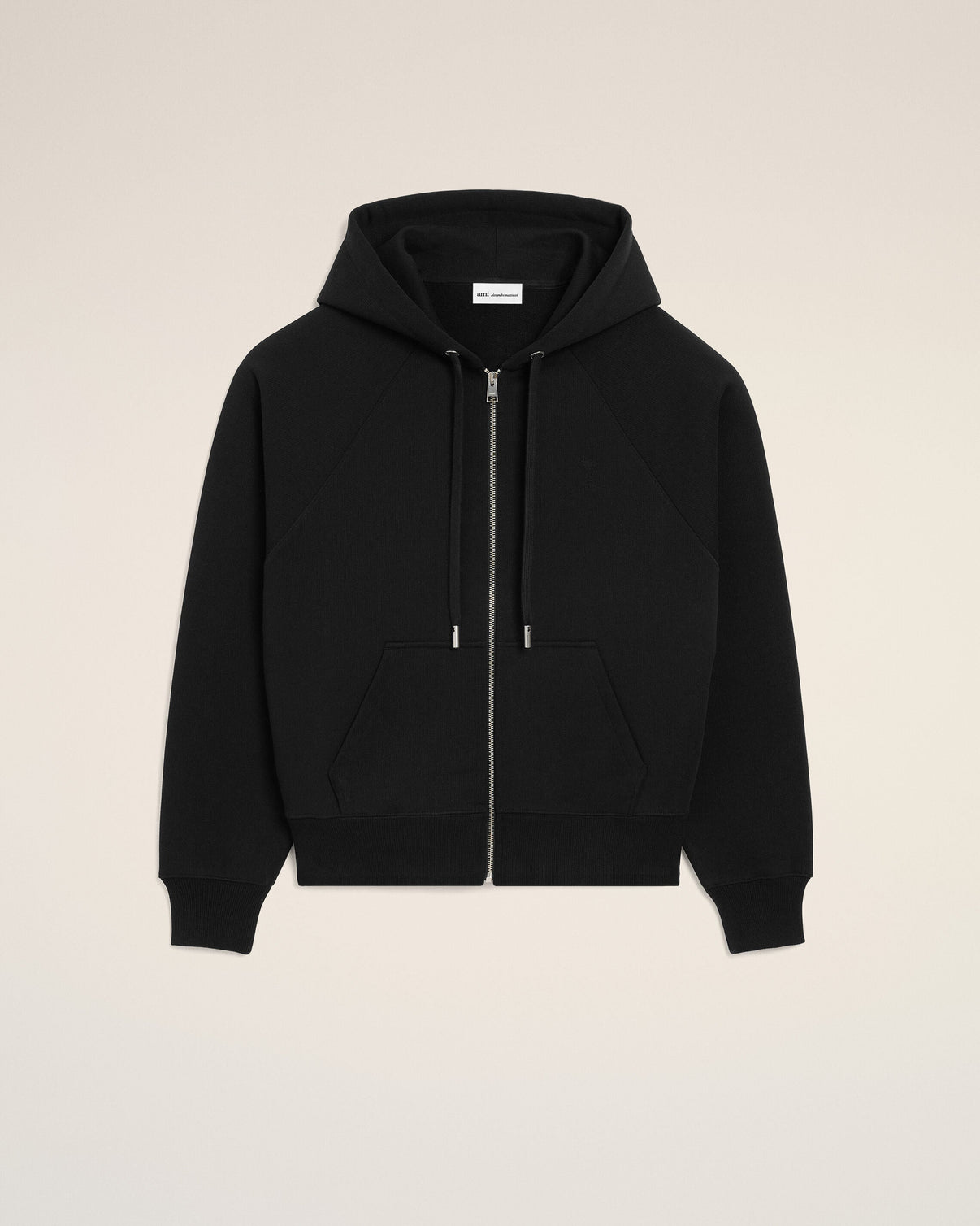 Black Cotton Embossed Zipped Hoodie