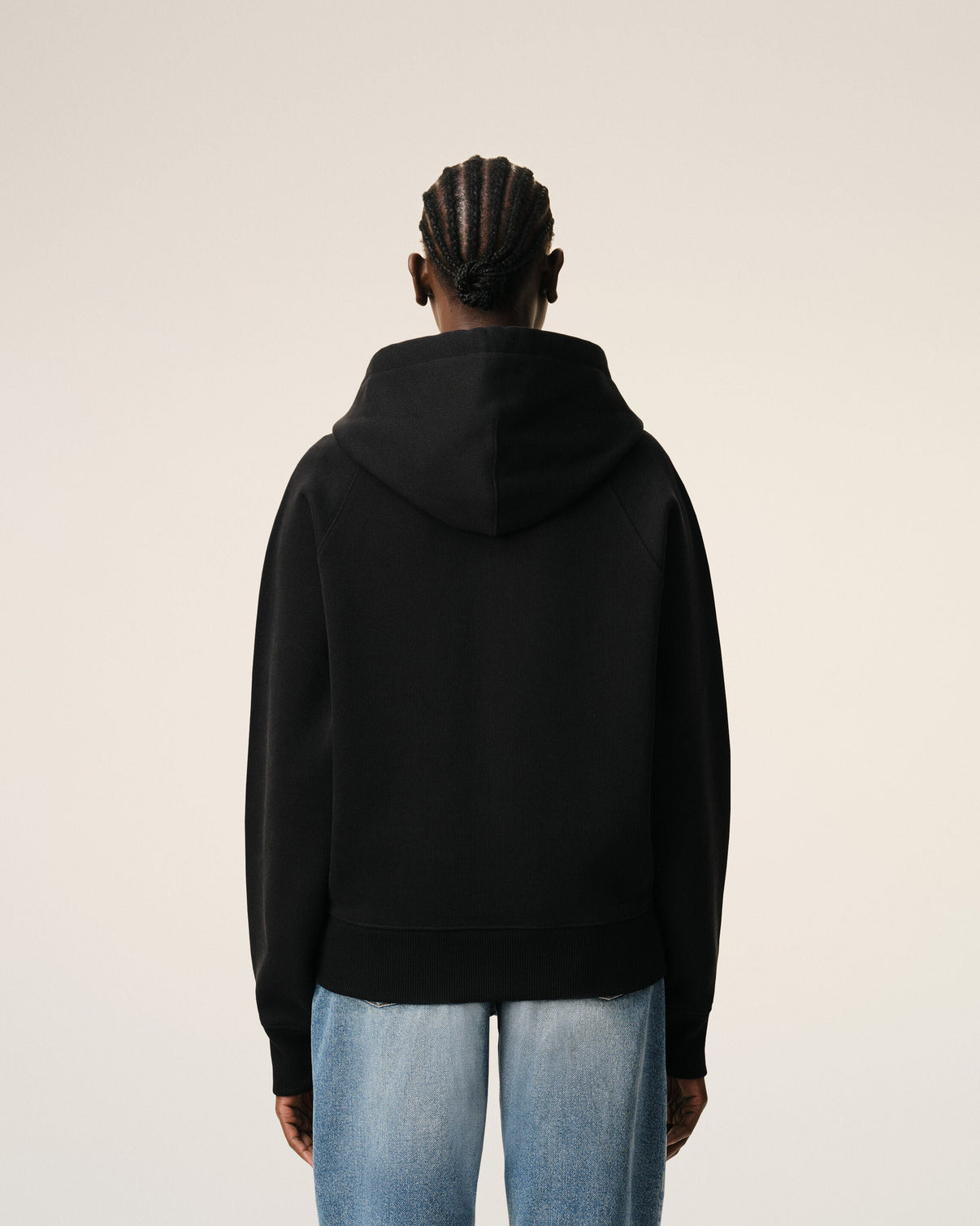Black Cotton Embossed Zipped Hoodie