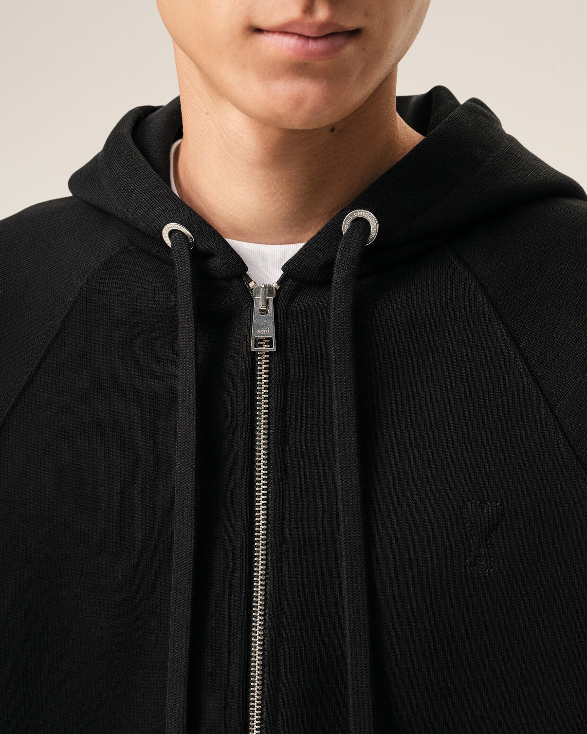 Black Cotton Embossed Zipped Hoodie