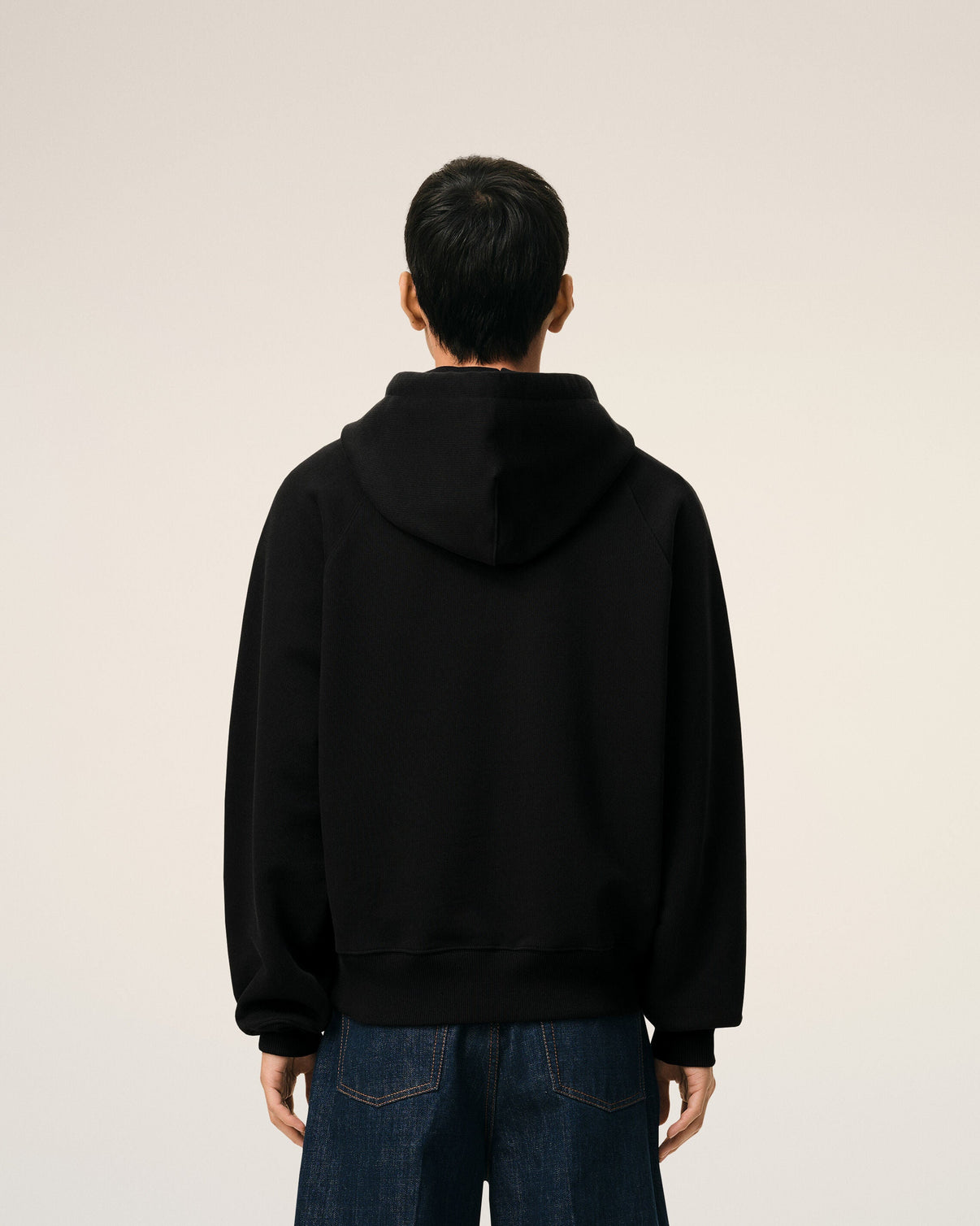 Black Cotton Embossed Zipped Hoodie