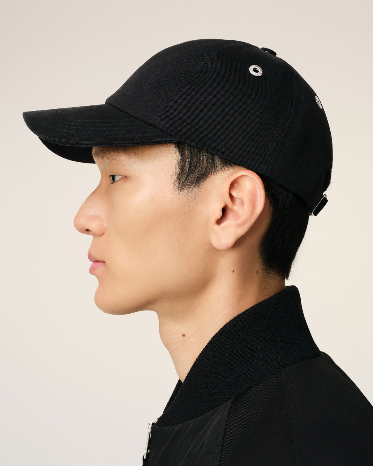 Black Cotton Gabardine Embroidery Cap