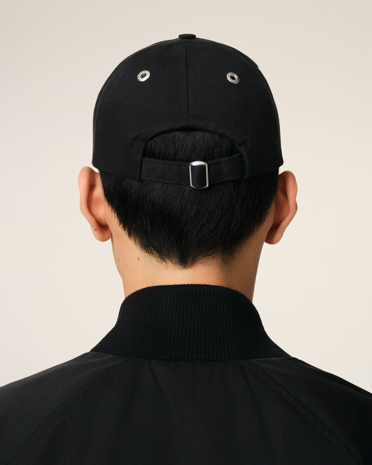 Black Cotton Gabardine Embroidery Cap