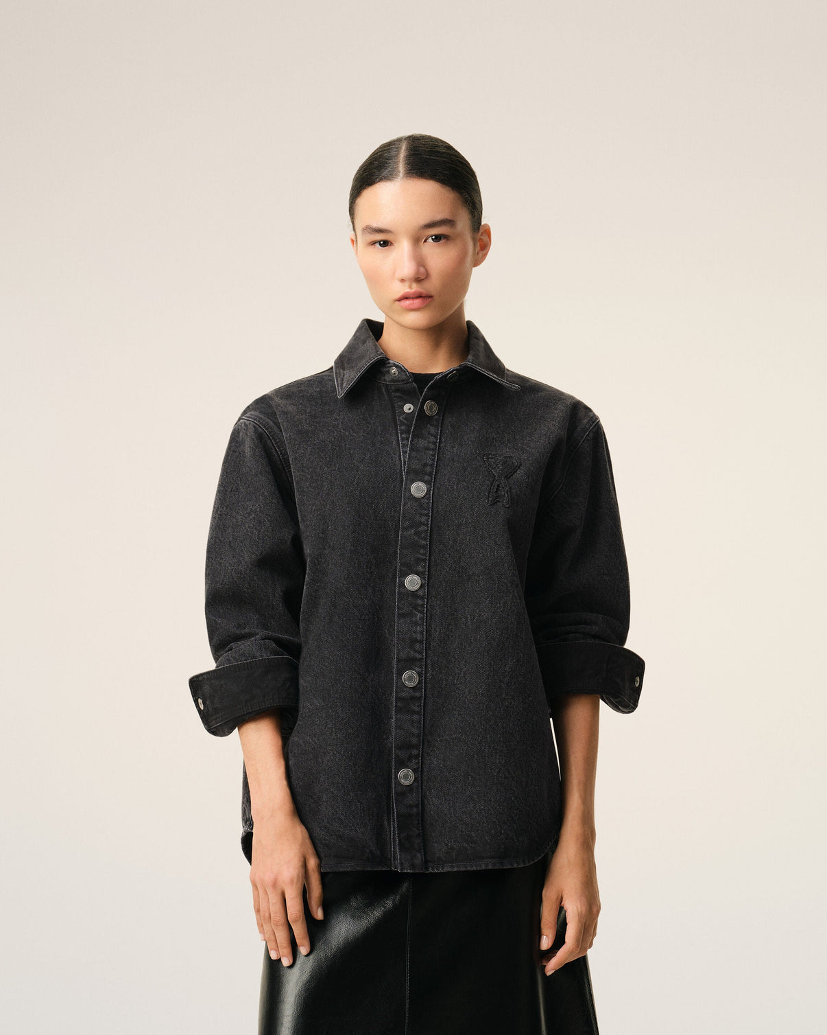 Black Cotton Knitted Overshirt