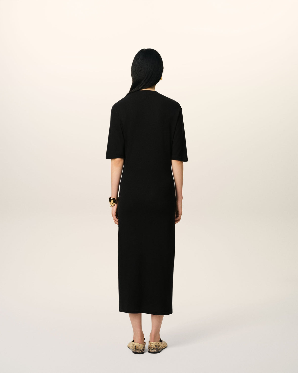 Black Cotton Short Sleeve Midi Dress