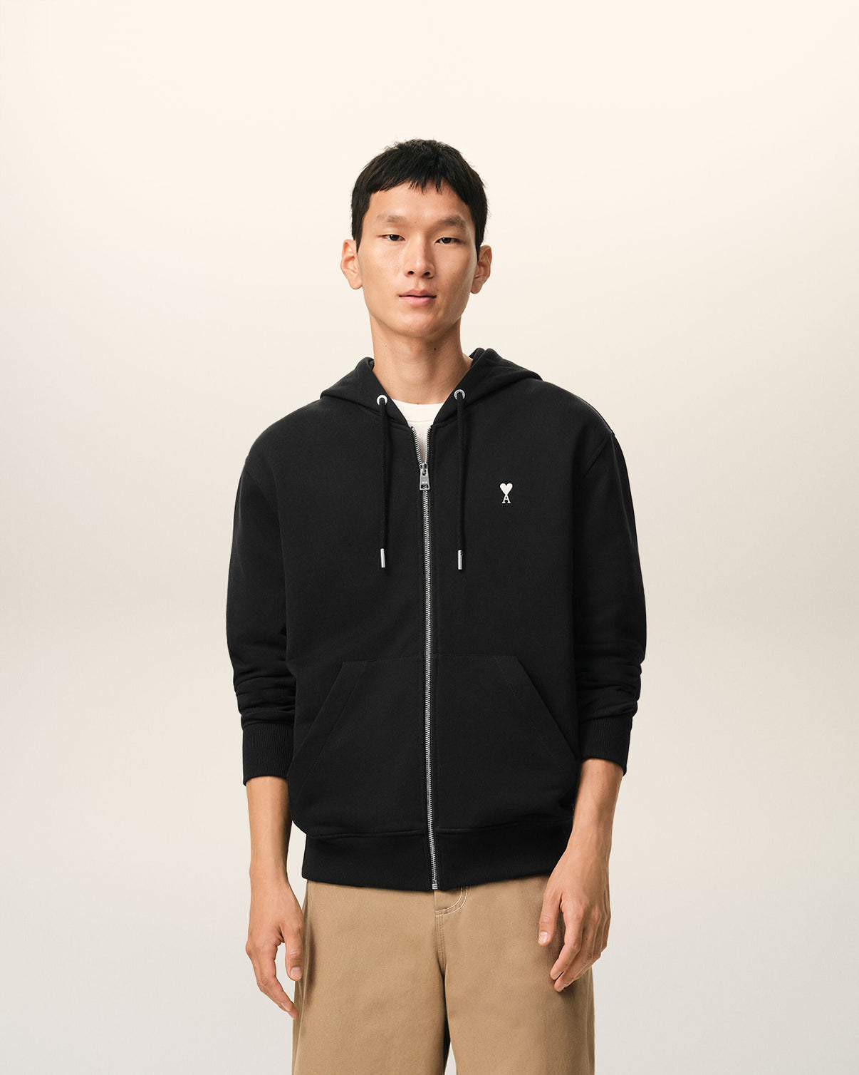 Black Cotton Zipped Hoodie