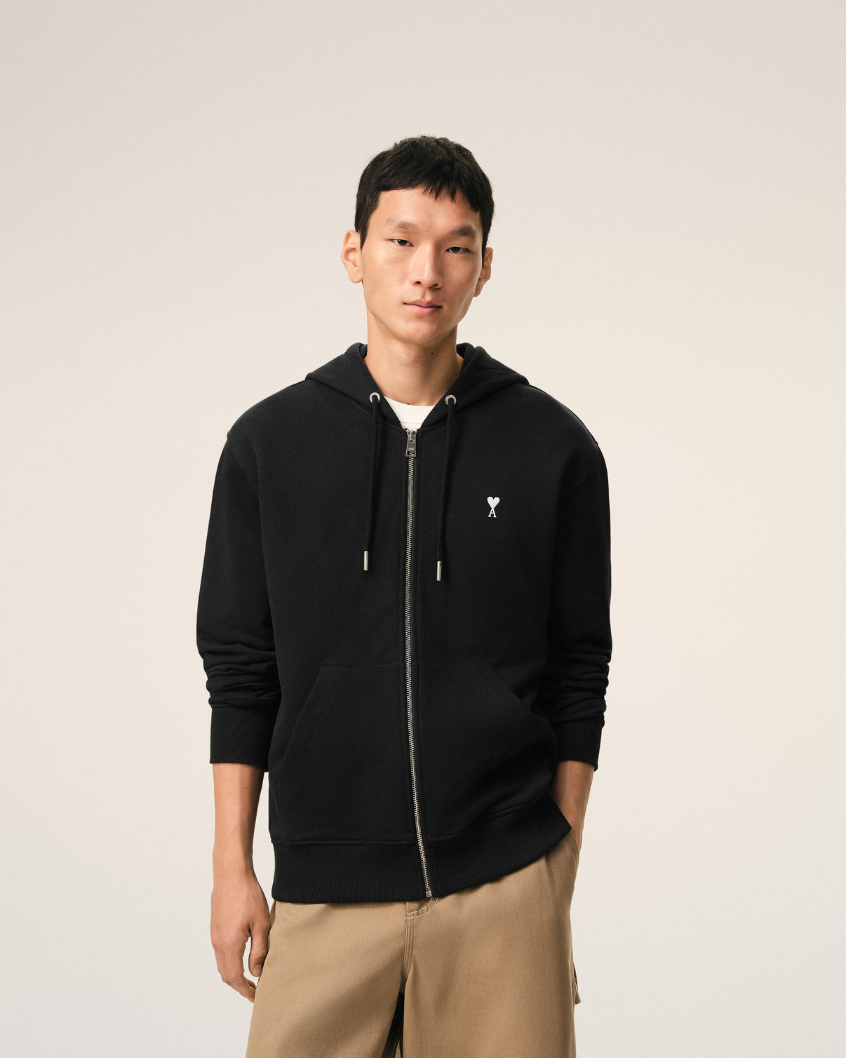 Black Cotton Zipped Hoodie