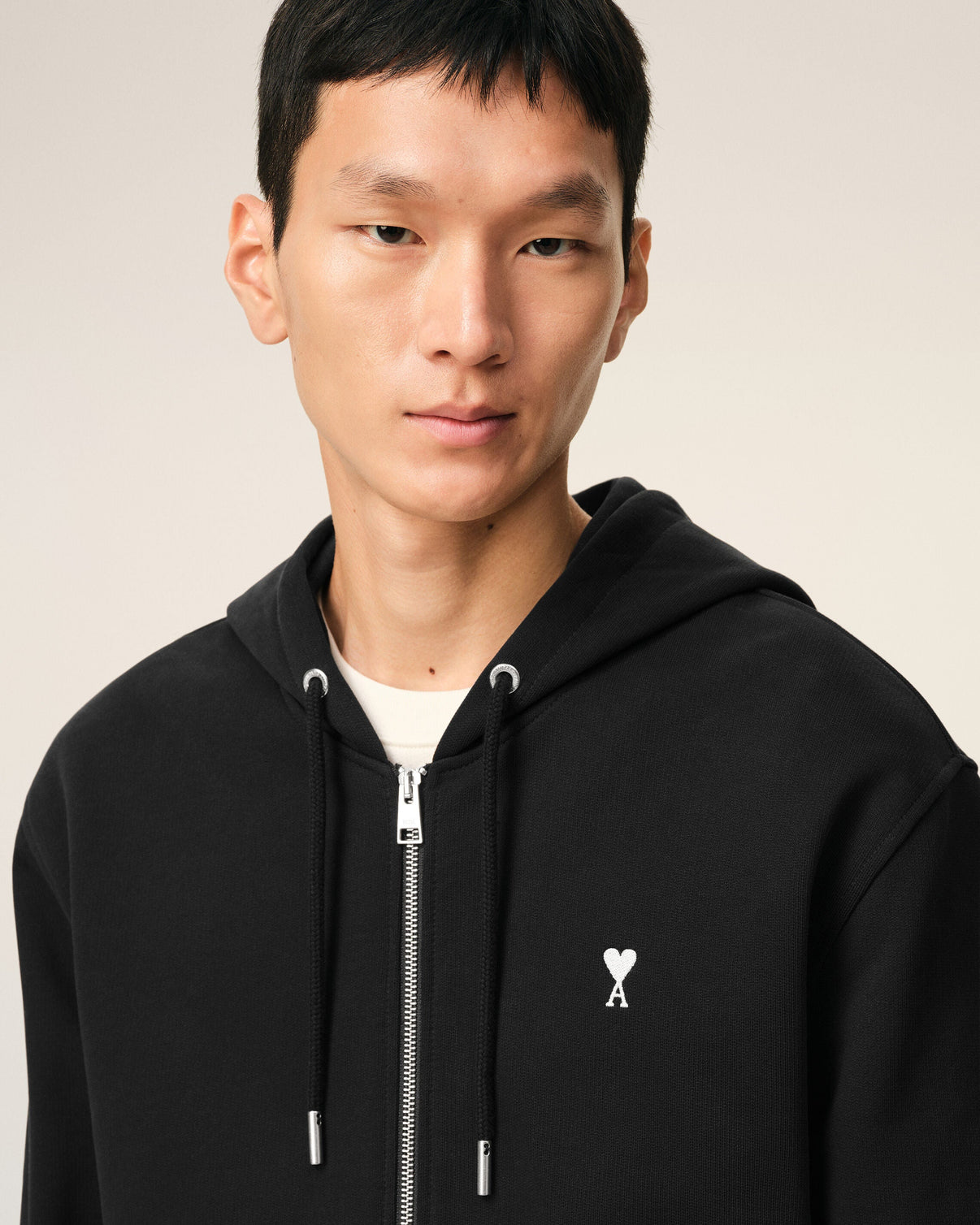 Black Cotton Zipped Hoodie