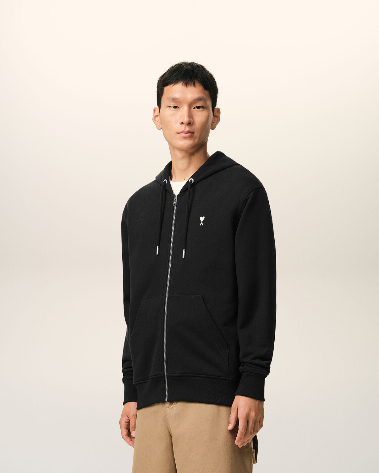 Black Cotton Zipped Hoodie