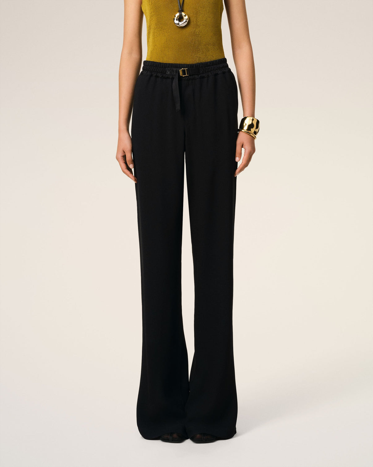 Black Flare Fit Elasticated Trousers