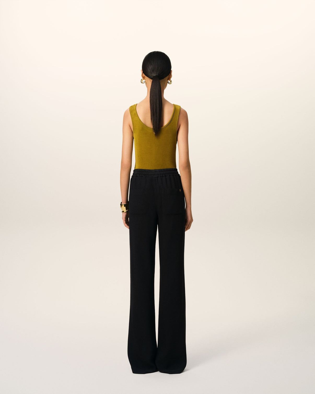 Black Flare Fit Elasticated Trousers