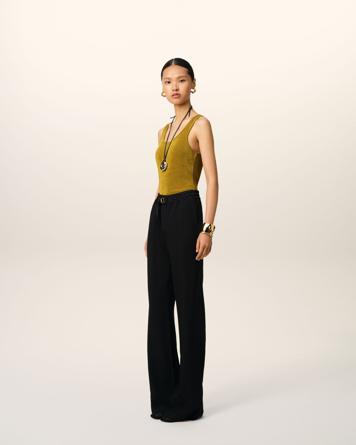 Black Flare Fit Elasticated Trousers