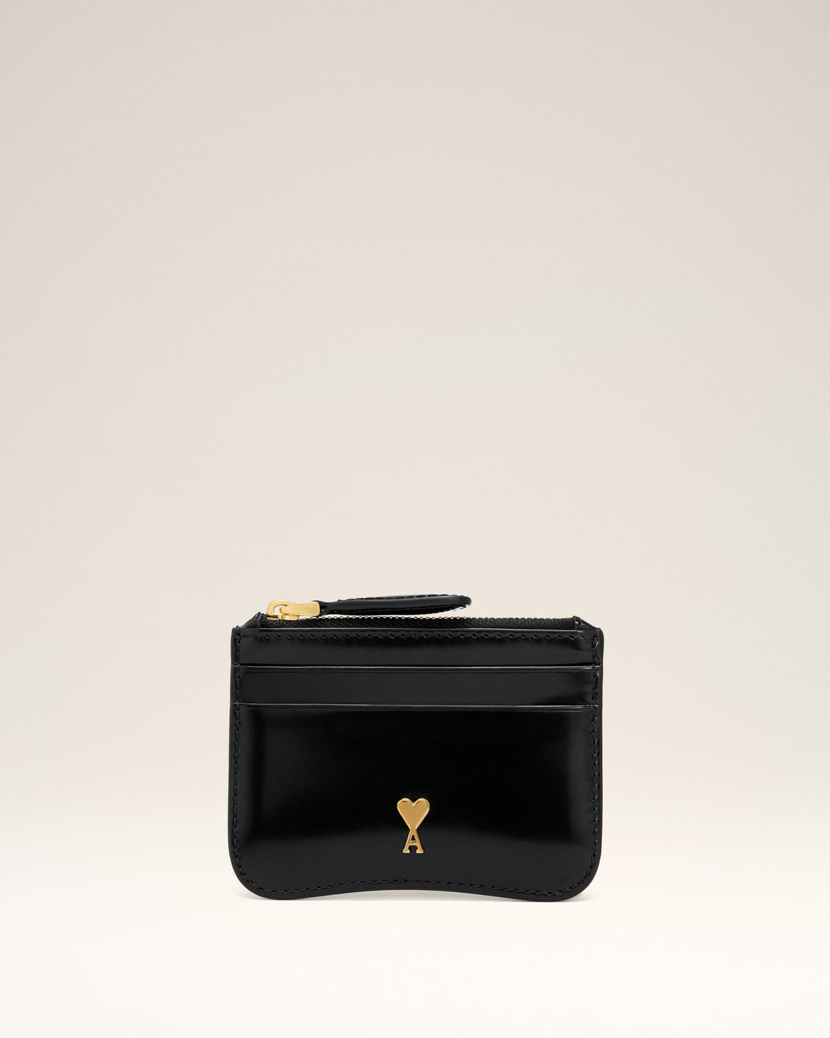 Black Glazed Leather Paris Paris Zipped Card Holder
