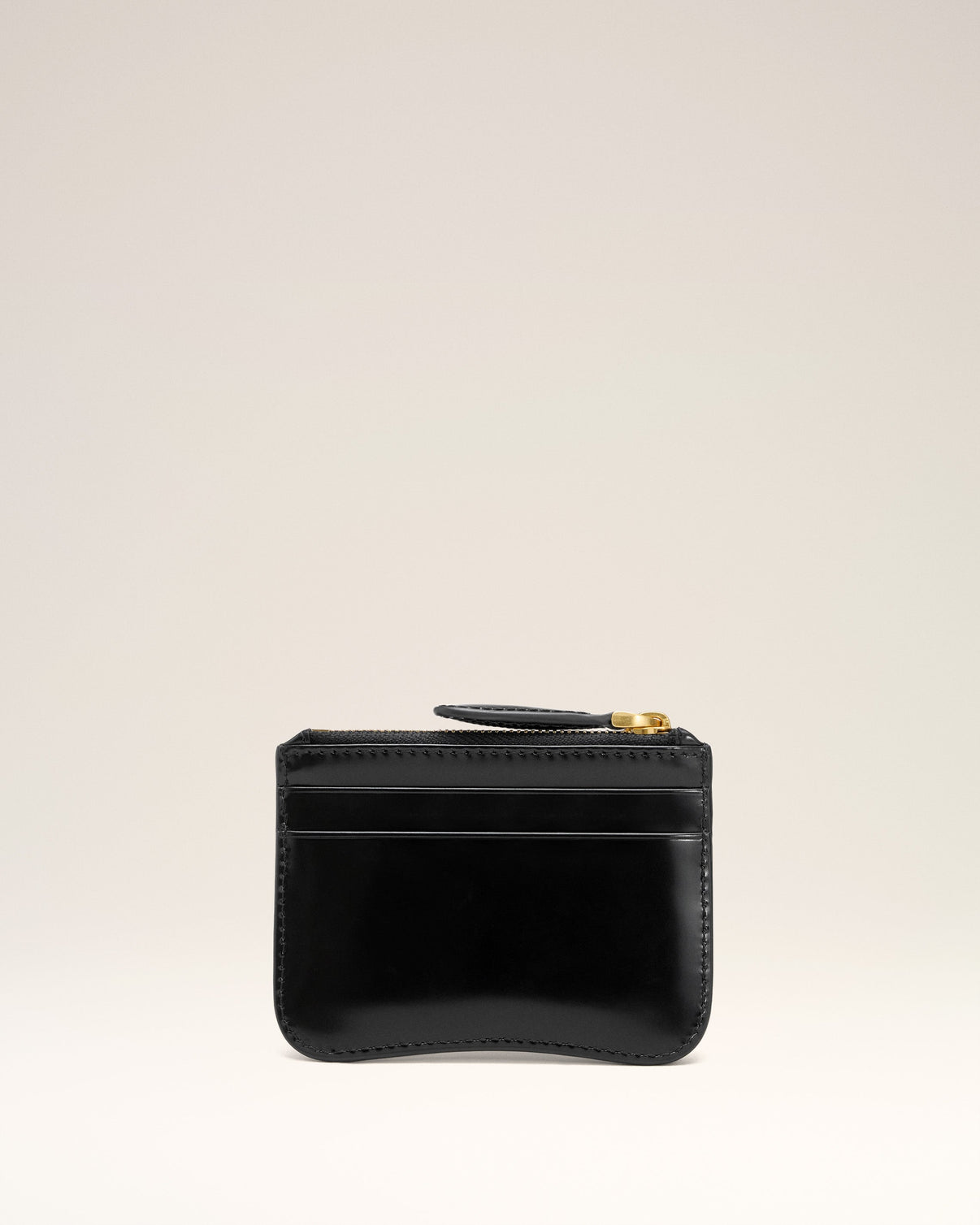 Black Glazed Leather Paris Paris Zipped Card Holder