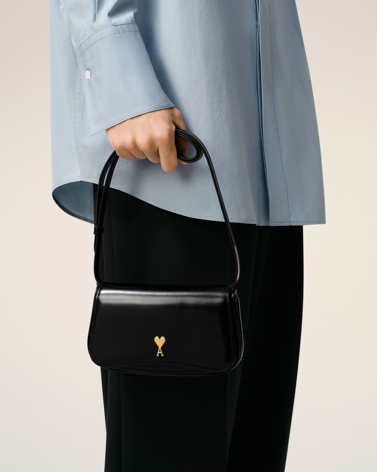 Black Glazed Leather Small Crossbody Paris Paris Bag