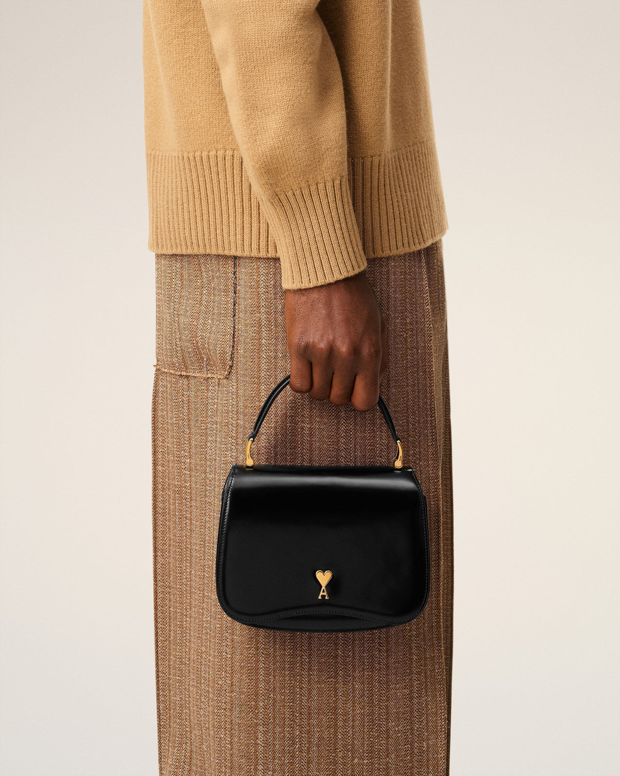 Black Glazed Leather Top Handle Paris Paris Bag