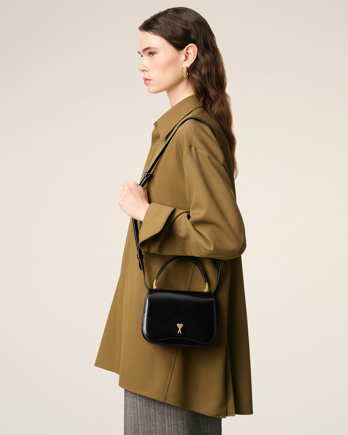 Black Glazed Leather Top Handle Paris Paris Bag