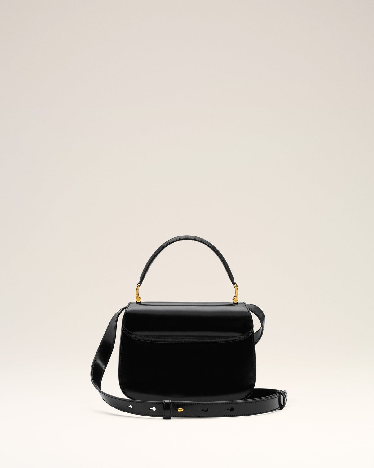 Black Glazed Leather Top Handle Paris Paris Bag