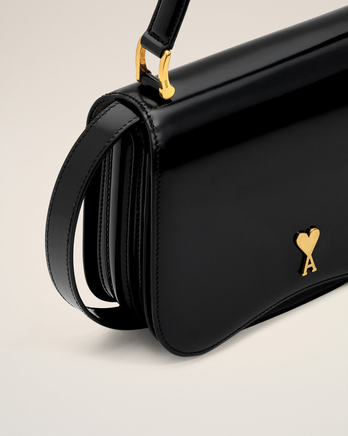 Black Glazed Leather Top Handle Paris Paris Bag