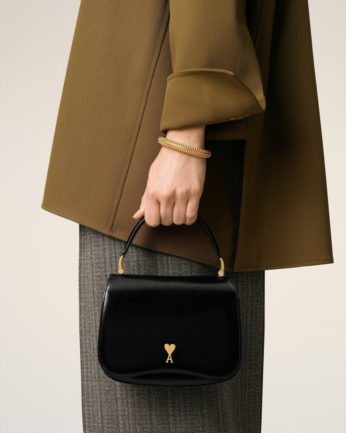 Black Glazed Leather Top Handle Paris Paris Bag