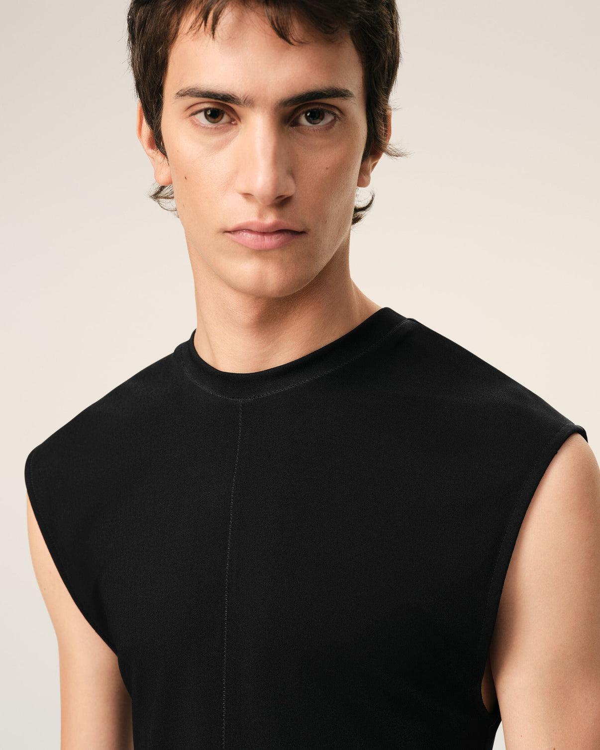 Black Jersey Sleeveless Fitted Top
