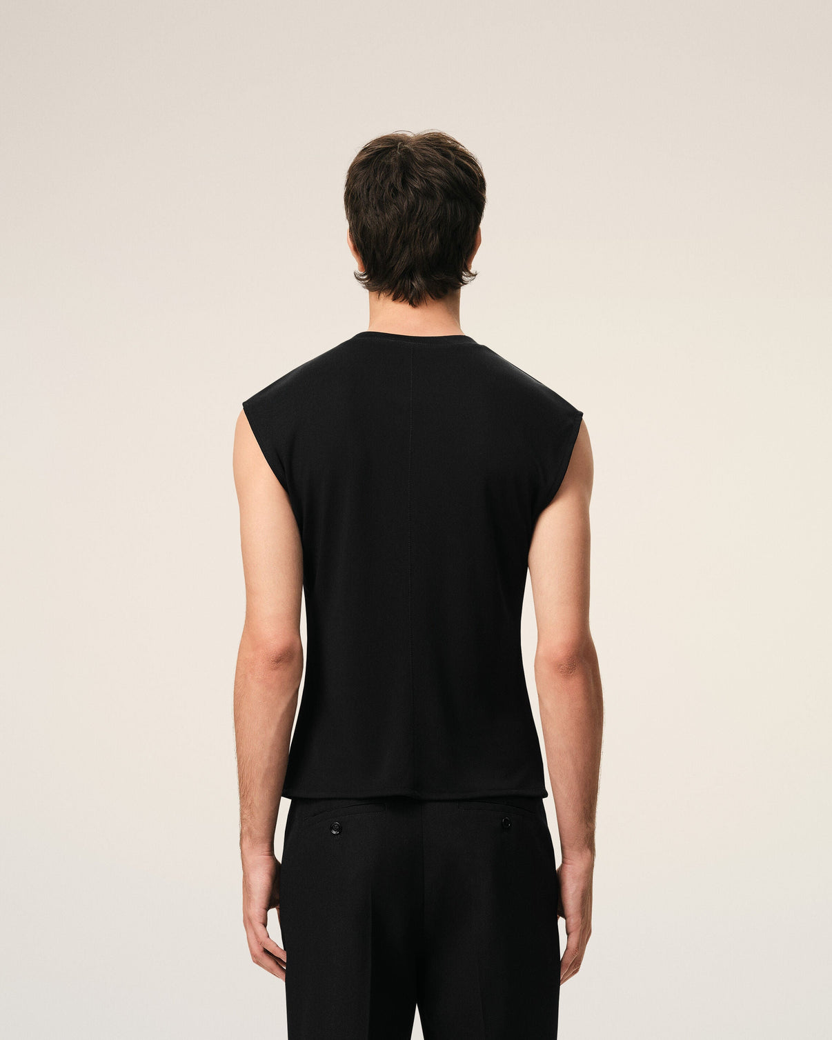 Black Jersey Sleeveless Fitted Top