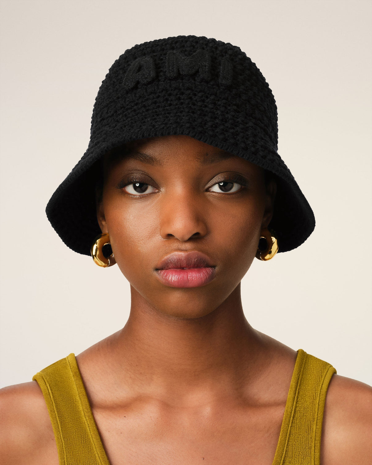 Black Knit Patch Bucket Hat
