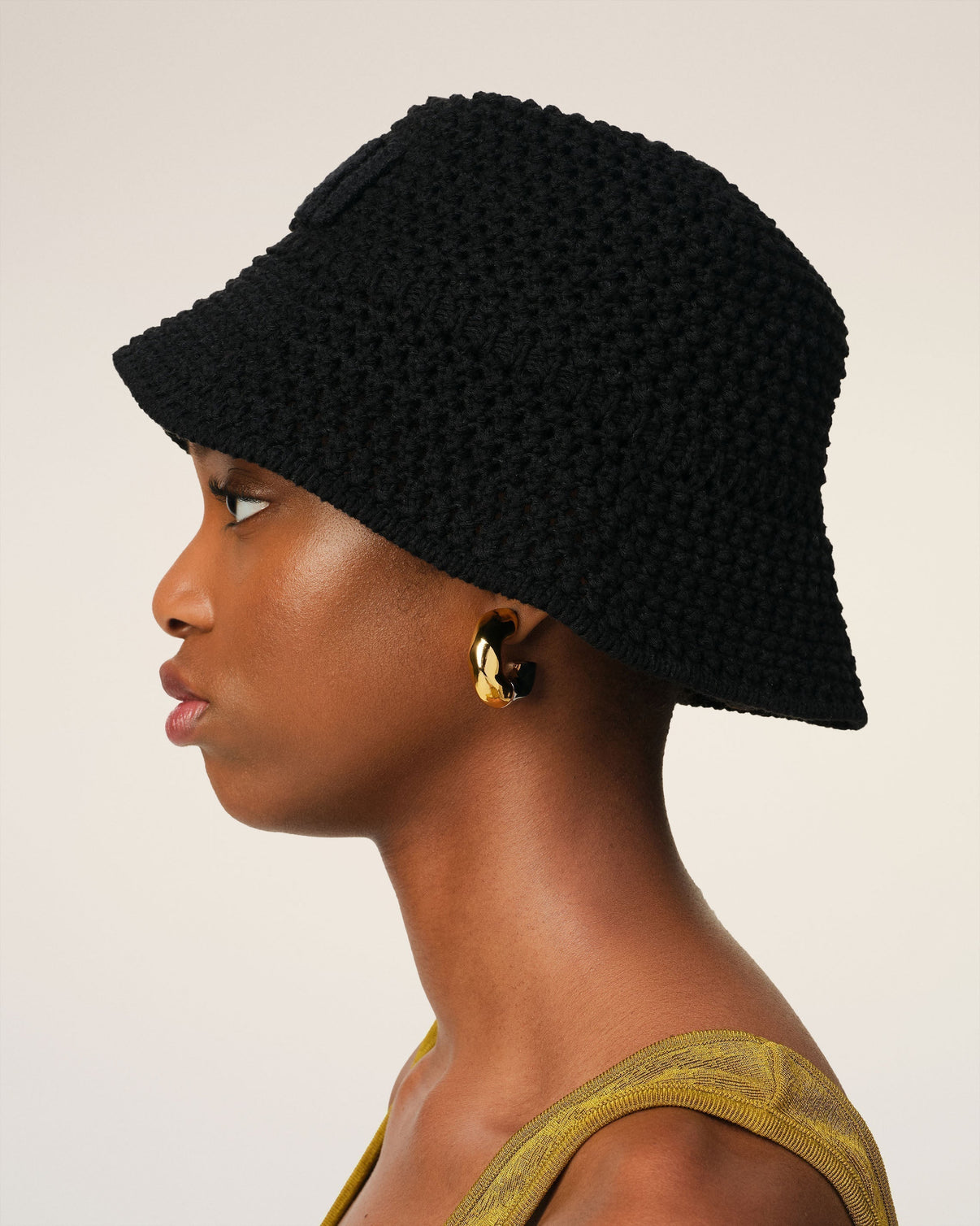 Black Knit Patch Bucket Hat