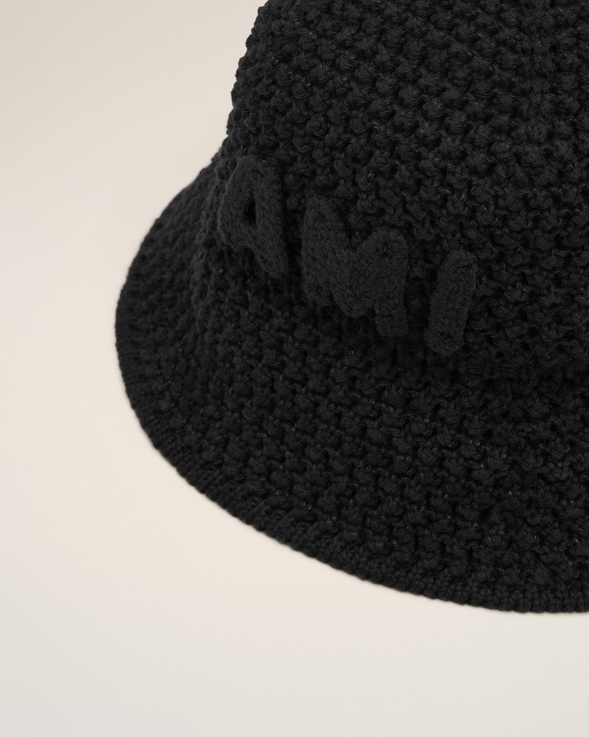 Black Knit Patch Bucket Hat
