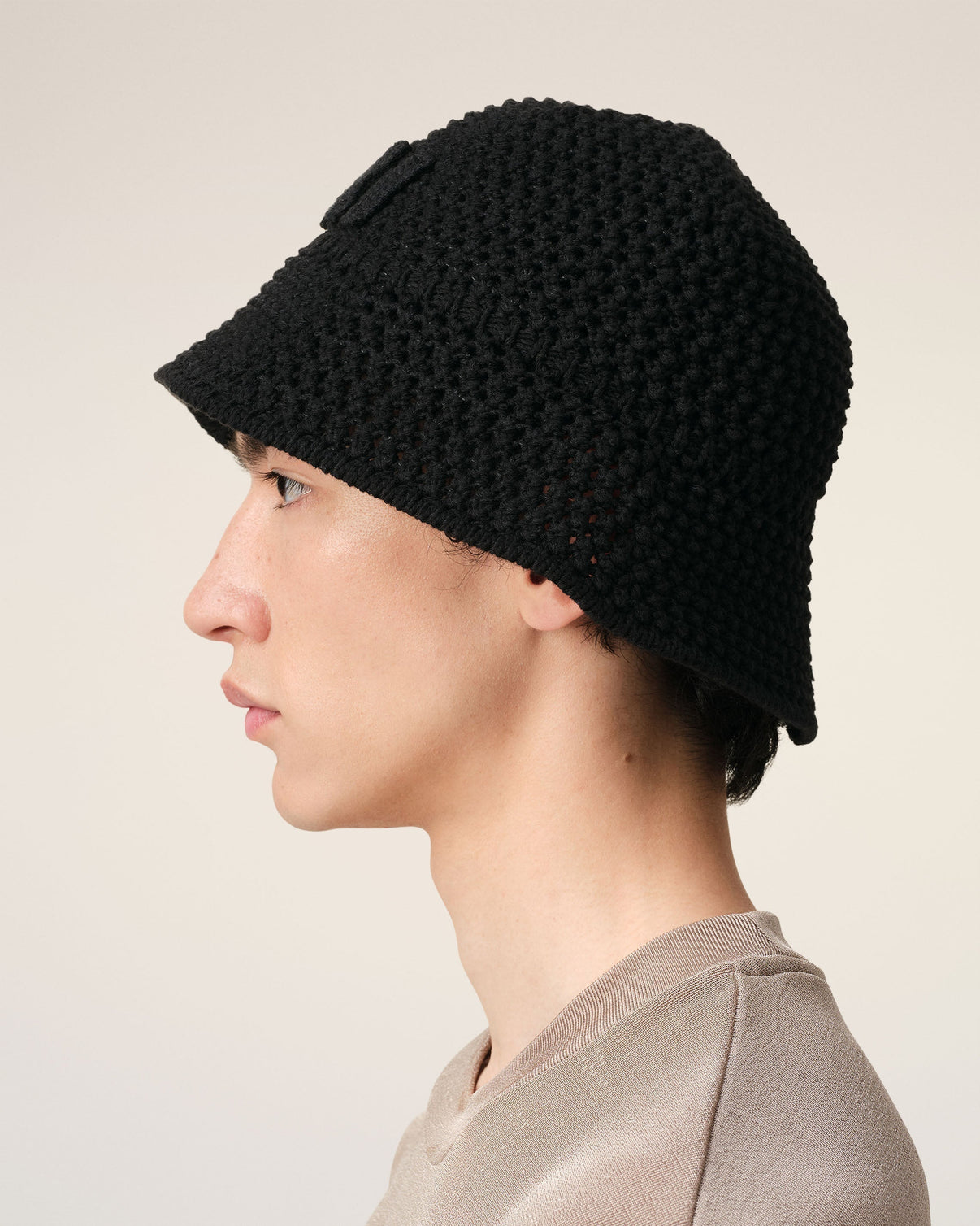 Black Knit Patch Bucket Hat