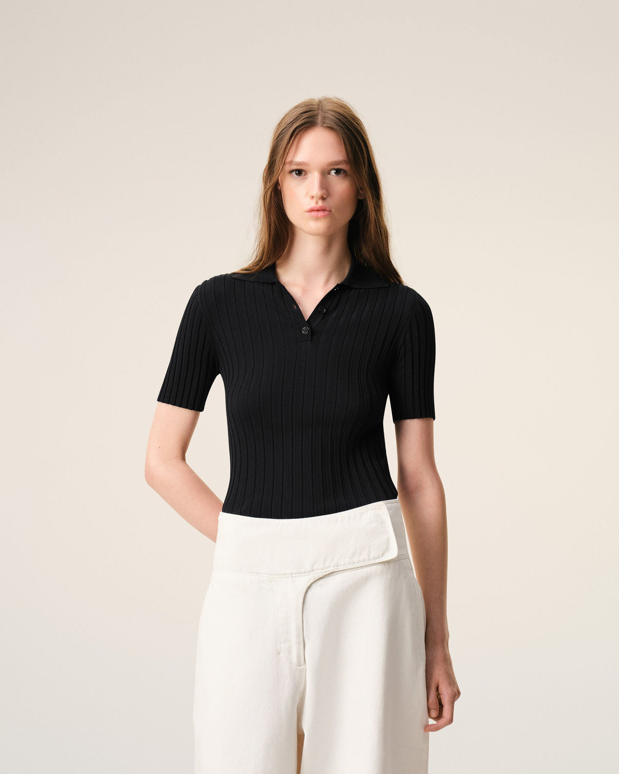 Black Knit Short Sleeves Polo