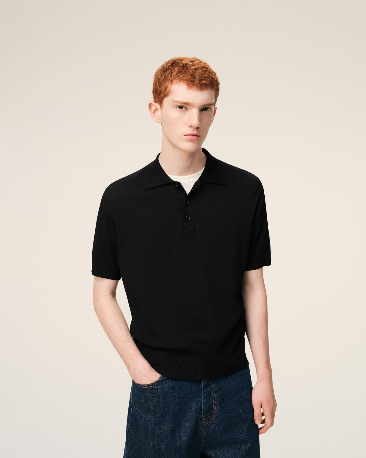 Black Knit Short Sleeves Polo
