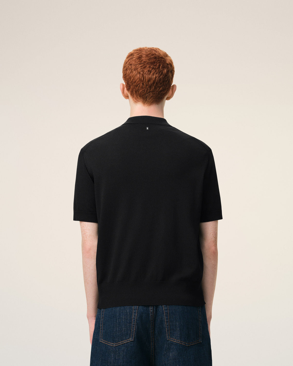 Black Knit Short Sleeves Polo
