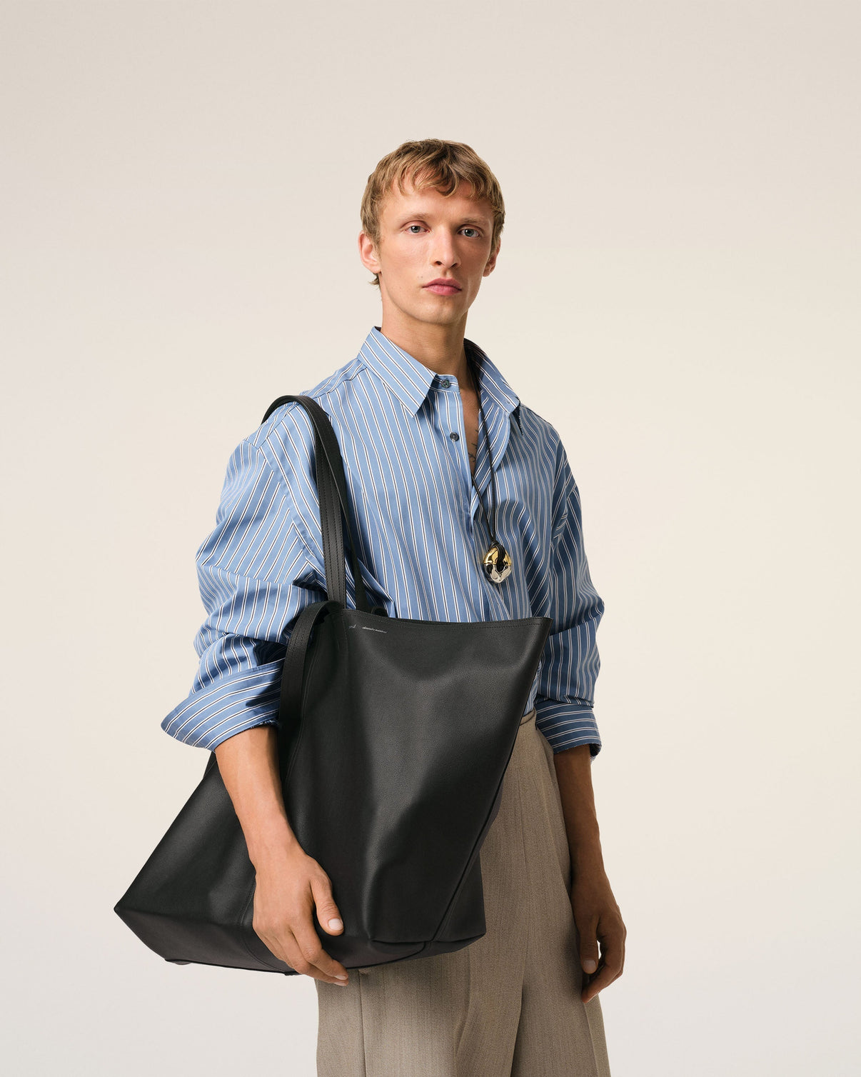 Black Leather Midi Maxi Tote Bag