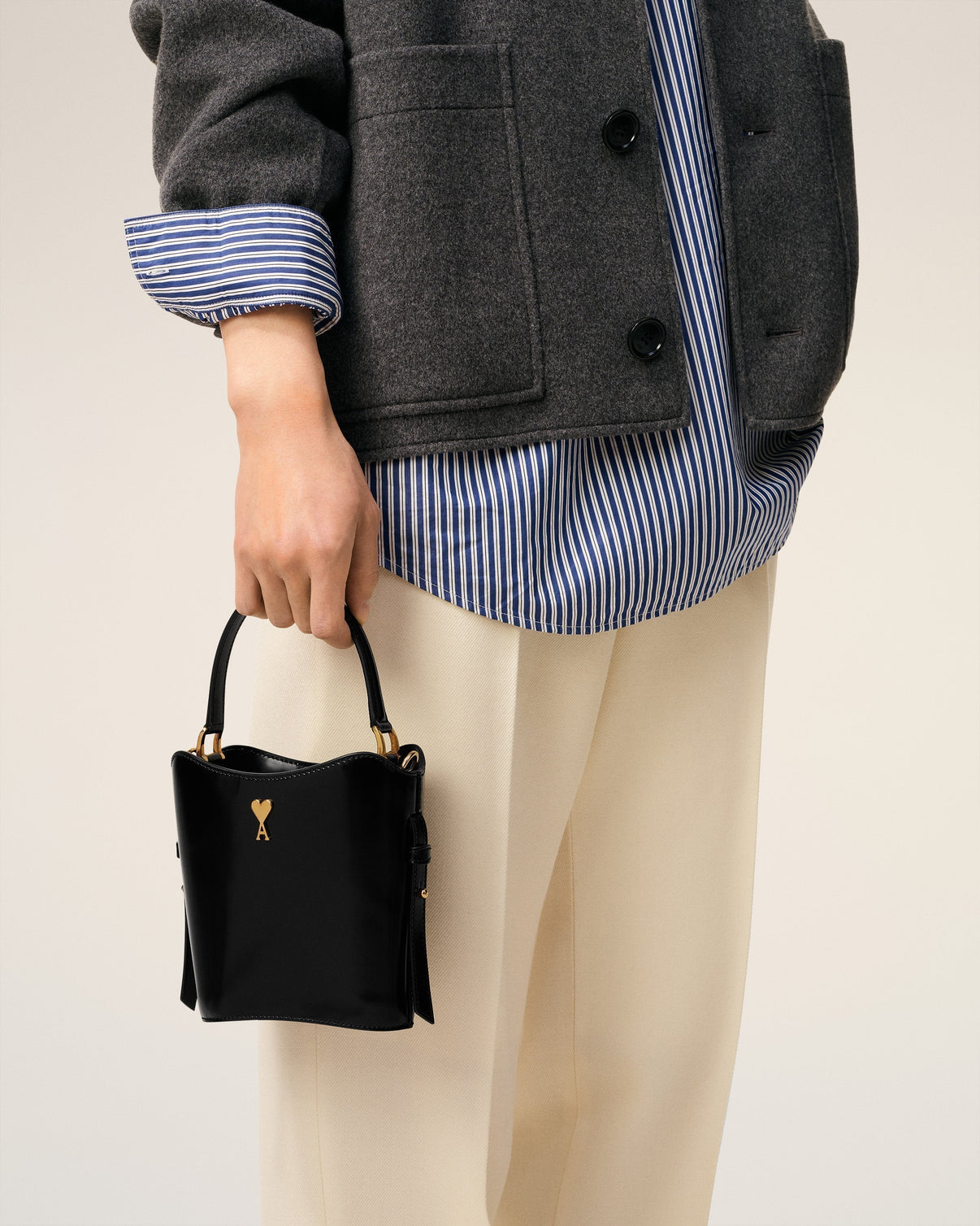 Black Leather Mini Paris Paris Bucket Bag