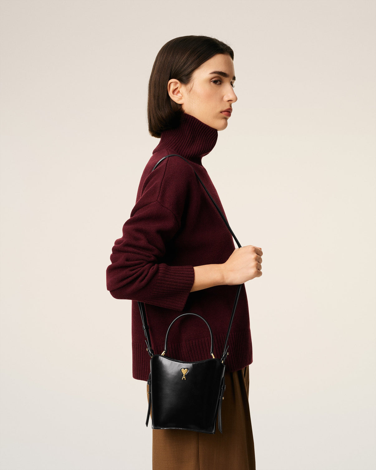 Black Leather Mini Paris Paris Bucket Bag