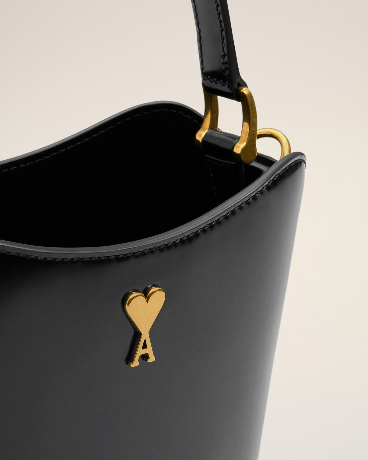 Black Leather Mini Paris Paris Bucket Bag