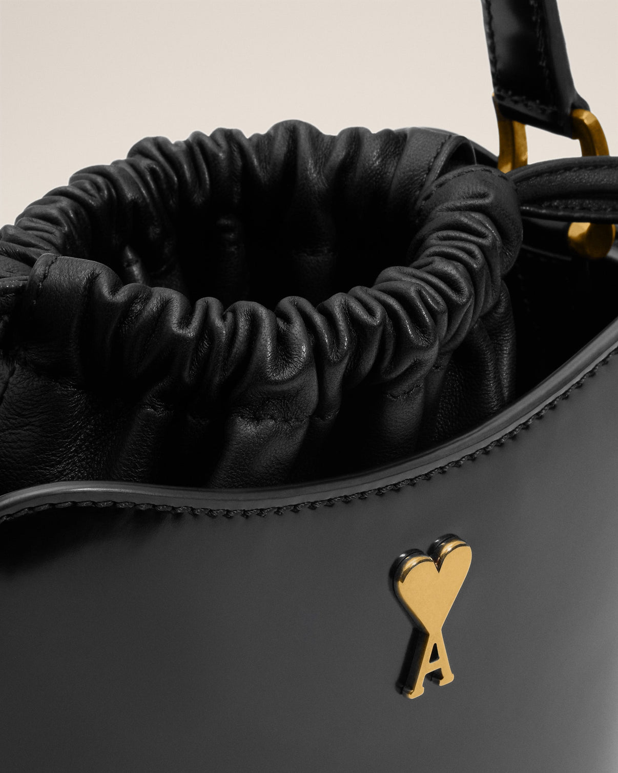 Black Leather Mini Paris Paris Bucket Bag