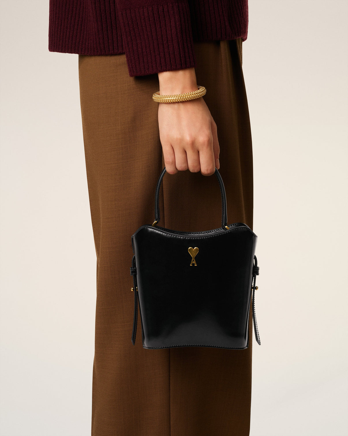 Black Leather Mini Paris Paris Bucket Bag