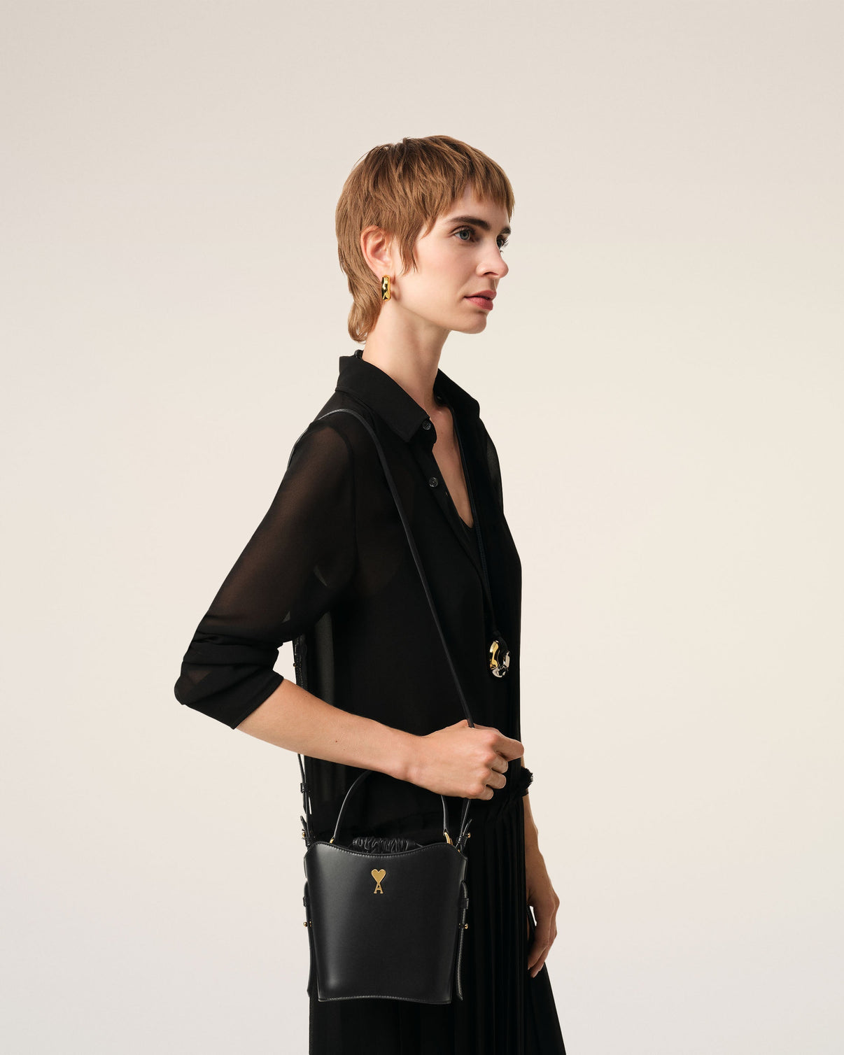 Black Leather Mini Paris Paris Bucket Bag
