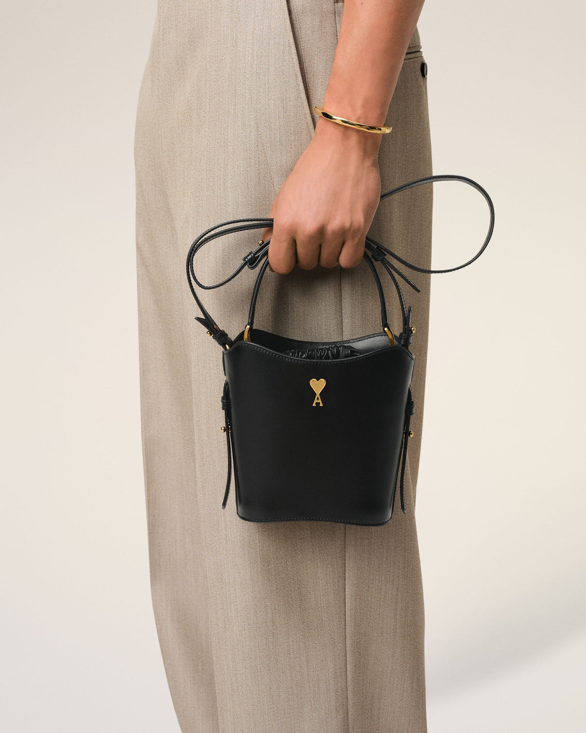 Black Leather Mini Paris Paris Bucket Bag