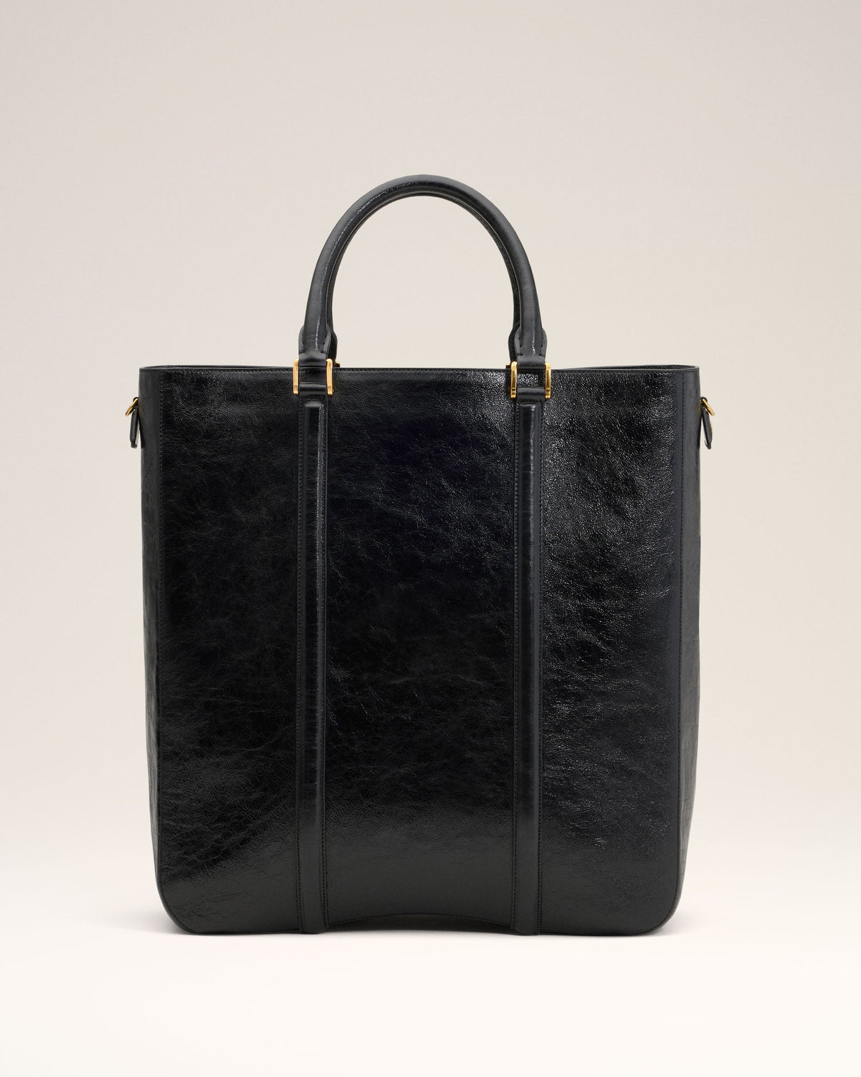 Black Leather North South Tote Bag