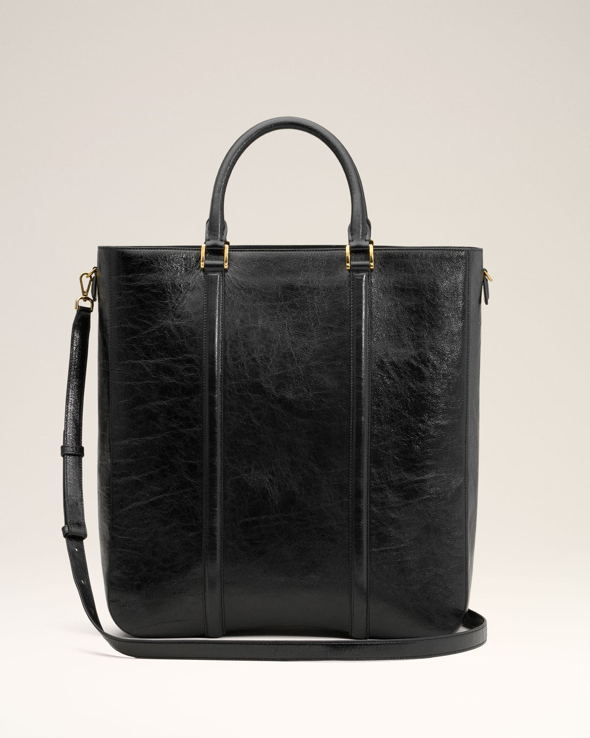 Black Leather North South Tote Bag