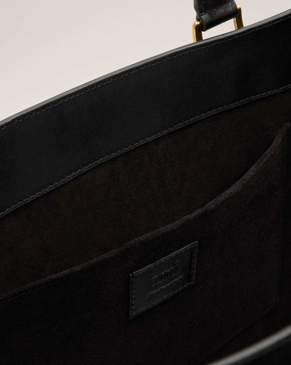 Black Leather North South Tote Bag